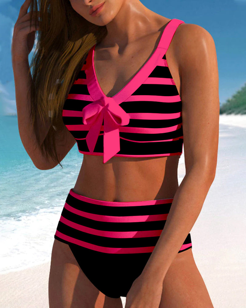 Bikinis de rayas de talle alto