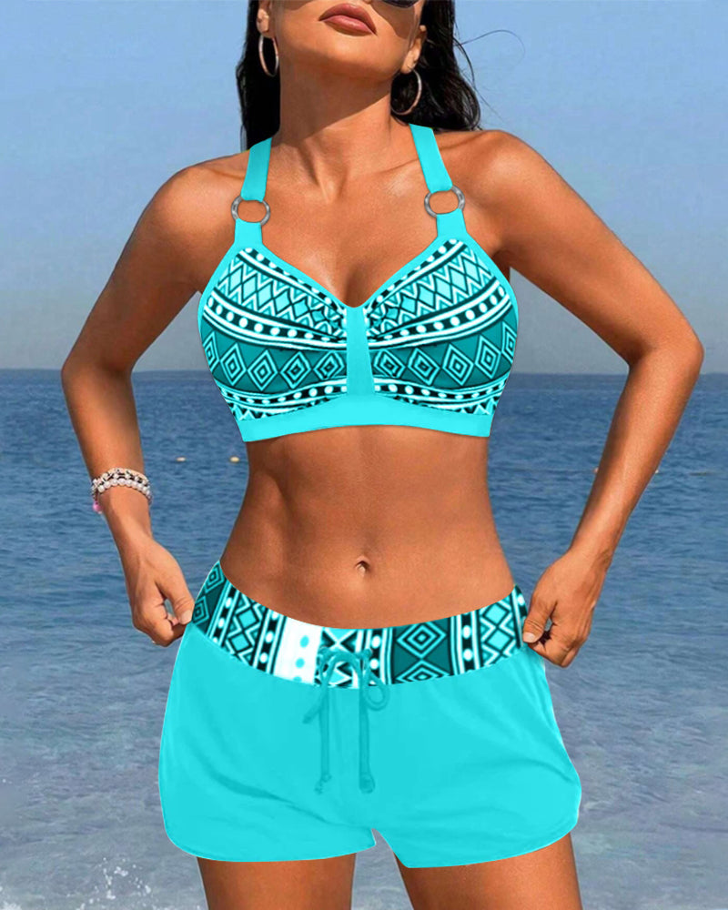 Bikinis de Corte Alto con Patrón Geométrico