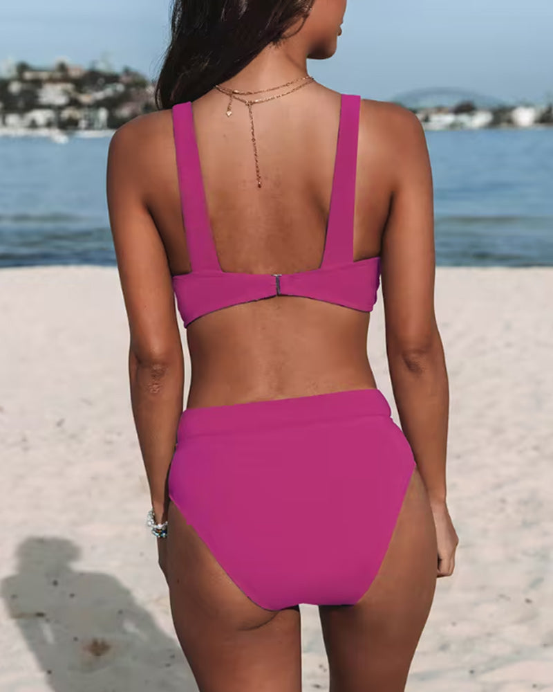 Bikinis de Color Sólido de Cintura Alta