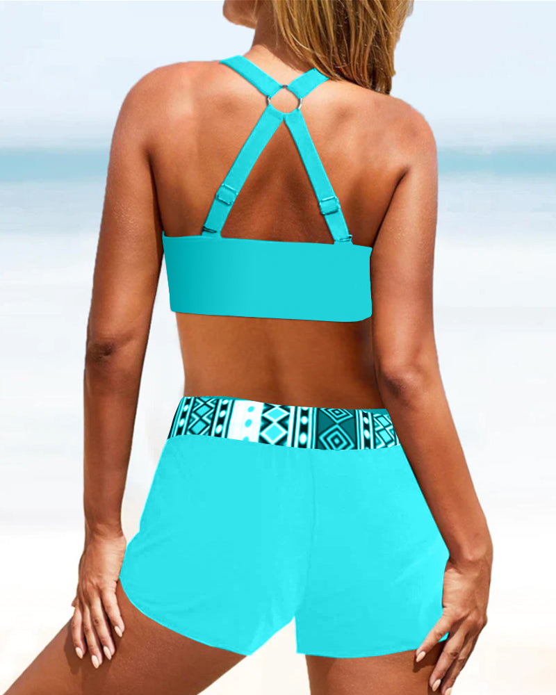 Bikinis de Corte Alto con Patrón Geométrico