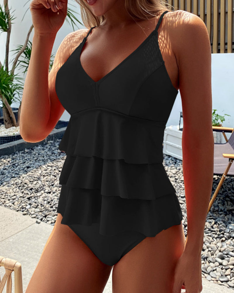 Tankini con Volantes en Color Sólido
